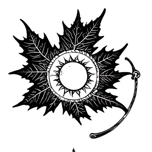 sun with maple leaf shaped like tattoo design idea