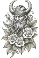 Viking with vines roses and lily flowers  tattoo design idea