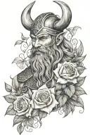 Viking with vines roses and lily flowers  tattoo design idea