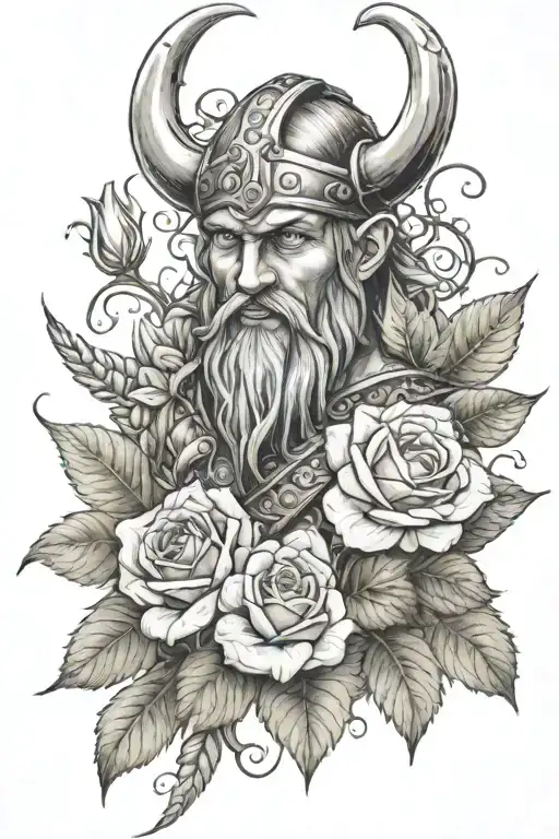 Viking with vines roses and lily flowers  tattoo design idea