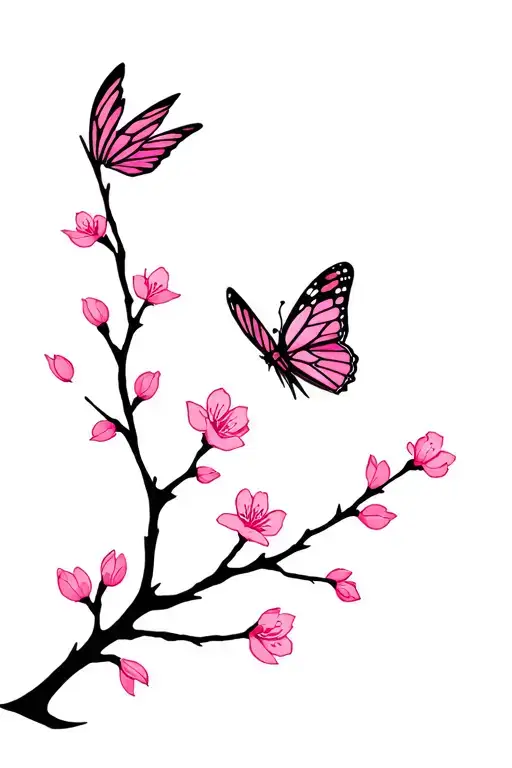 fine line cherry blossom branch small with a butterfly turning to it tattoo design idea