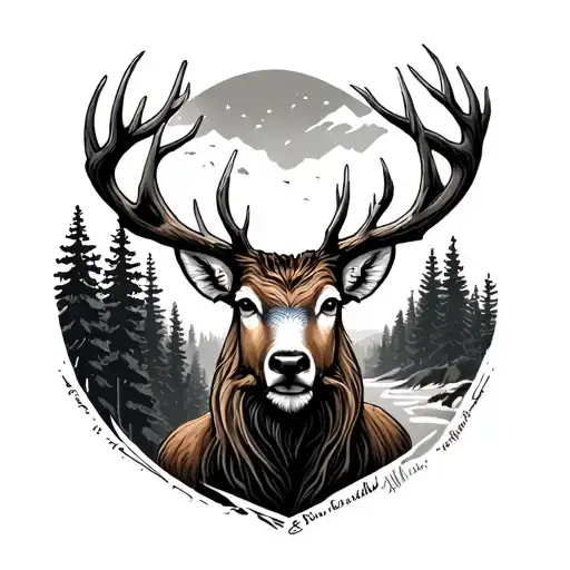 Hirsch, Wald, berg tattoo design idea
