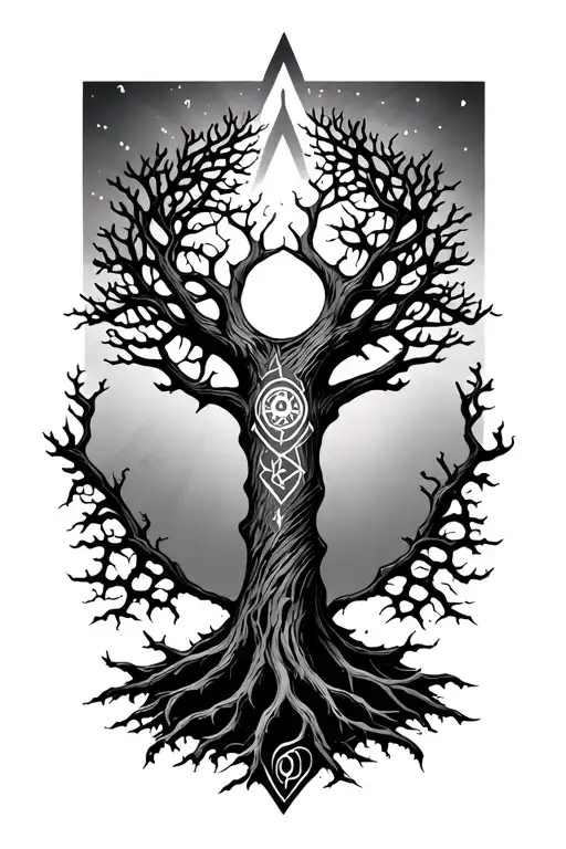 Vegvisir Yggdrasil tree with nordic tattoo design idea
