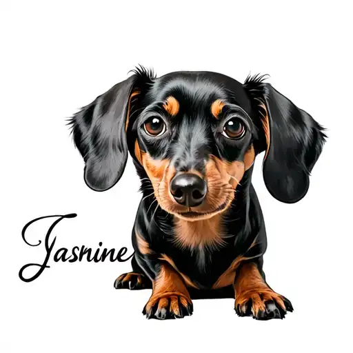 the Picasso dachshund with Jasmine written underneath tattoo design idea