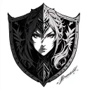 Using the pattern of pyrrha's headpiece in rwby (the same pattern that jaune ends up using at the bottom of his shield)  tattoo design idea