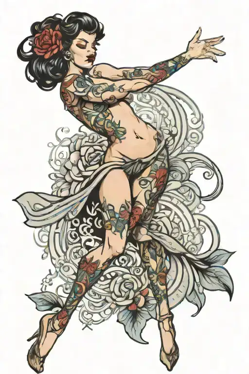 nude pinup dancing tattoo design idea