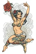 nude pinup dancing tattoo design idea
