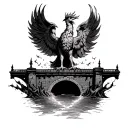 burning bridge with a phoenix rising from ashes tattoo design idea