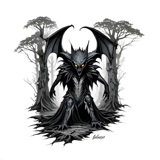 haunter in a forest scene tattoo design idea