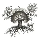 A family tree tattoo with each branch representing a different zodiac sign (Taurus, Libra, Virgo, Capricorn) tattoo design idea