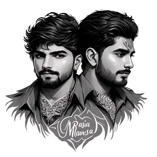 I want to write the names of my 2 brothers on my chest. Raja and Mansa.  tattoo design idea