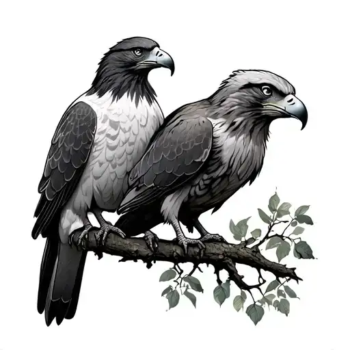 Myrtle tree dove and eagle sitting tattoo design idea