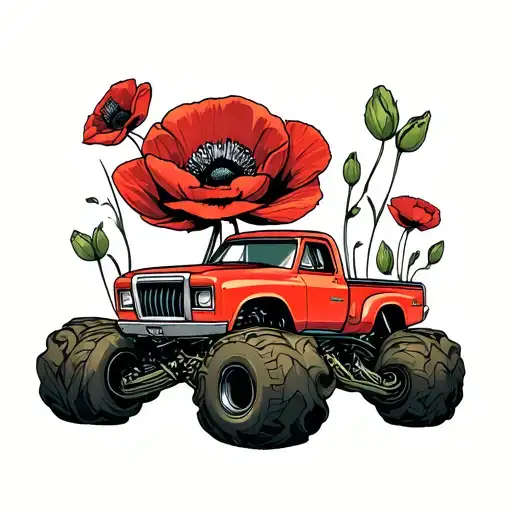 poppies monster truck tattoo design idea