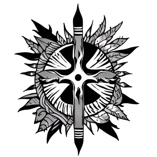 Filipino and Polynesian tribal tattoo with Philippine sun, cross, and shark all incorporated  tattoo design idea