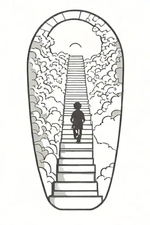 stairs to heaven with little boy tattoo design idea