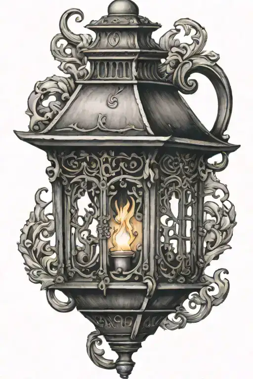 gothic victorian lantern with flame tattoo design idea