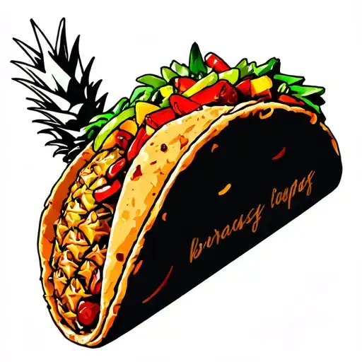 rainbow unicorn wrapped inside a spicy taco with a side of sassy pineapple tattoo design idea