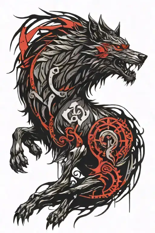 fenrir with runes open your heart tattoo design idea