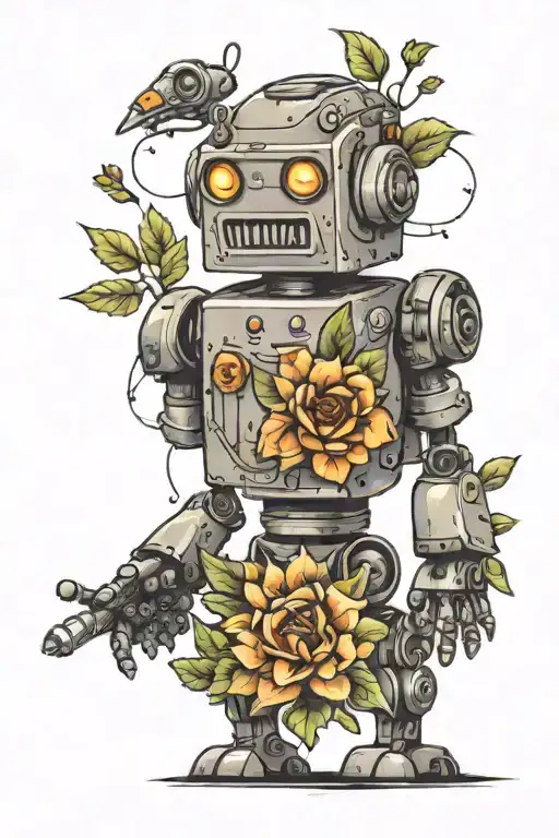 robot in nature inspired tattoo tattoo design idea