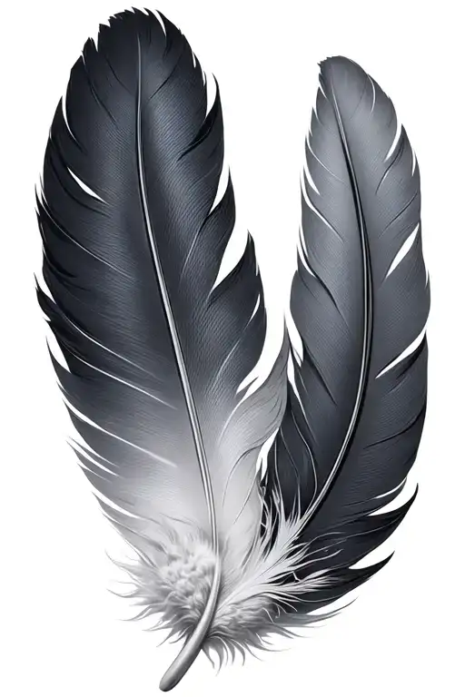 Two silkie chicken feathers one white feather with grey through the base and one dark grey feather  tattoo design idea