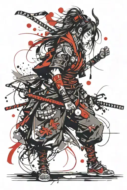 demon samurai girl tattoo design idea