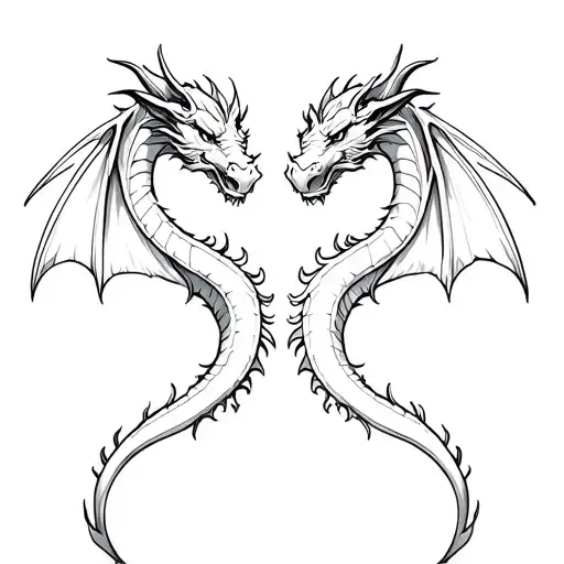 Tattoo on the back Two dragons Vhagar from the series Dragon House their tails on their backs some wings are intertwined. tattoo design idea