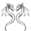 Tattoo on the back Two dragons Vhagar from the series Dragon House their tails on their backs some wings are intertwined. tattoo design idea
