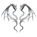 Tattoo on the back Two dragons Vhagar from the series Dragon House their tails on their backs some wings are intertwined. tattoo design idea