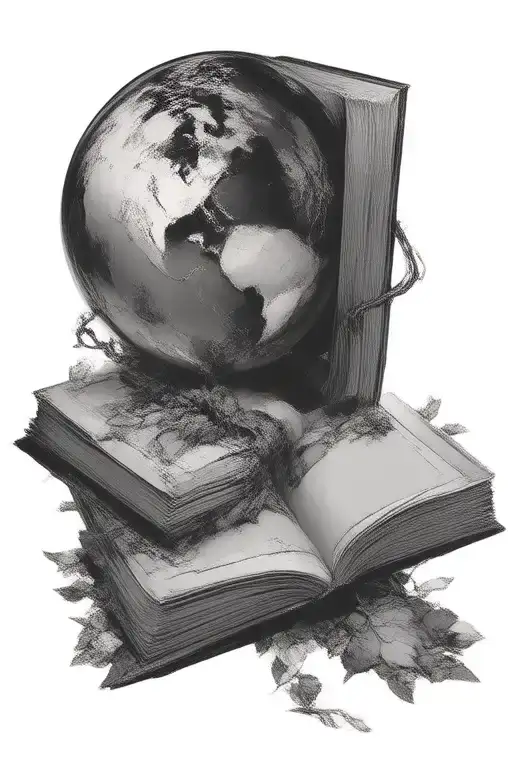 Earth in a book open tree growing tattoo design idea