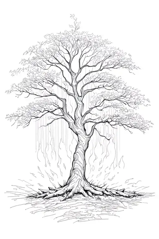 willow tree firelight over canopy tattoo design idea