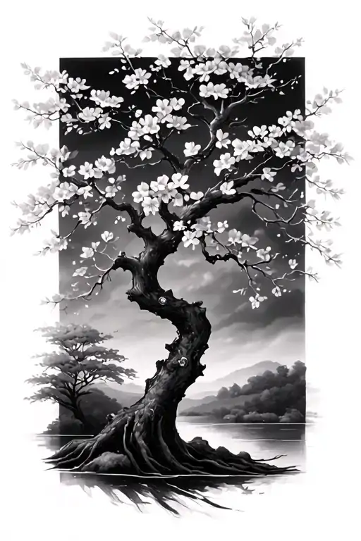 cherry blossom tree tattoo design idea
