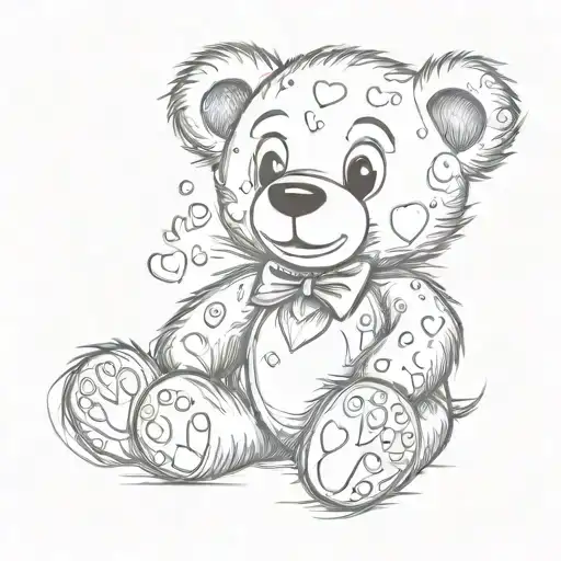 Teddy bear with heart-shaped paw prints tattoo design idea