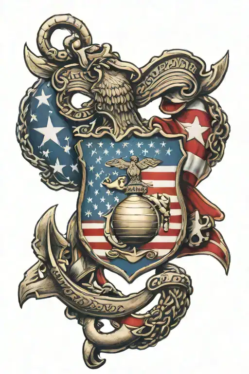 US Flag with Marine Corps flag intertwined tattoo design idea
