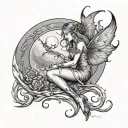 fairy and moon intertwined tattoo design idea