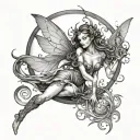 fairy and moon intertwined tattoo design idea