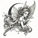 fairy and moon intertwined tattoo design idea