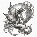 fairy and moon intertwined tattoo design idea