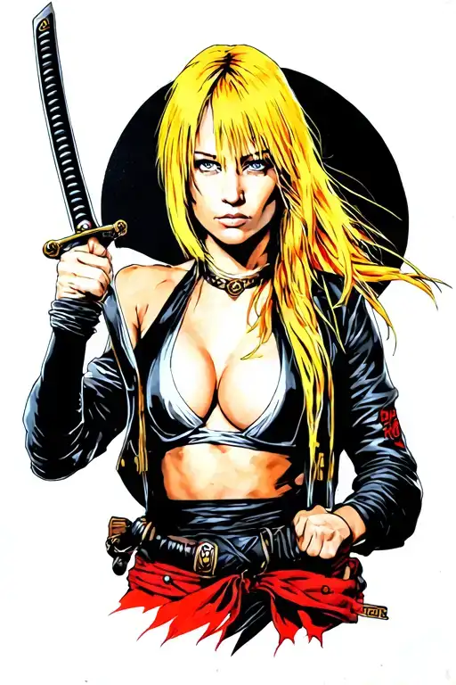 Kill Bill Uma Thurman with a katana tattoo design idea