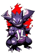 Recrea to the Pokémon Gengar coming out of the back of the JL initials (which are red and the silver edge tattoo design idea