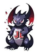 Recrea to the Pokémon Gengar coming out of the back of the JL initials (which are red and the silver edge tattoo design idea