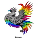 phoenix rainbow colors with name jacques tattoo design idea