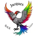phoenix rainbow colors with name jacques tattoo design idea