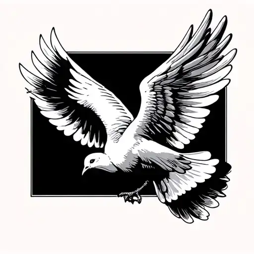 dove with wings spread flying facing forward tattoo design idea