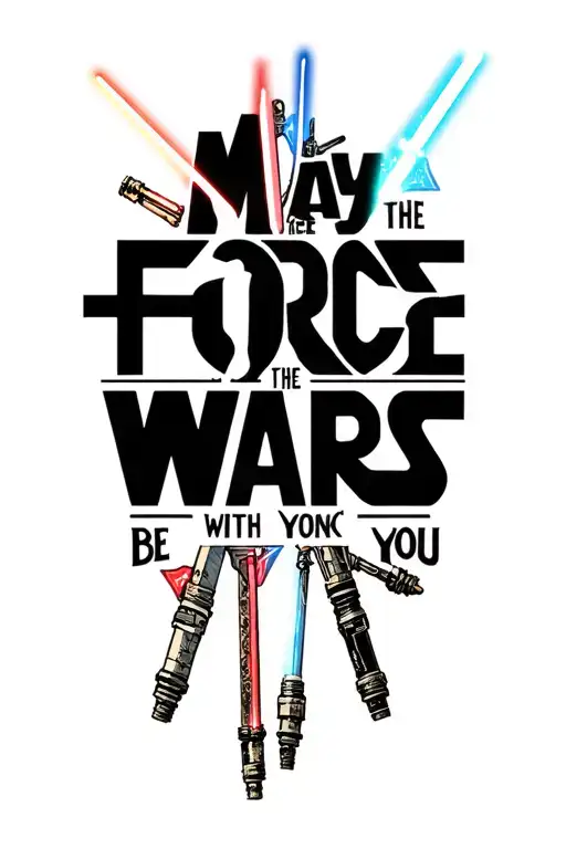 "May the Force Be With You" "Star Wars" A Star Wars lightsabers design with intricate and simple details surrounding tattoo design idea