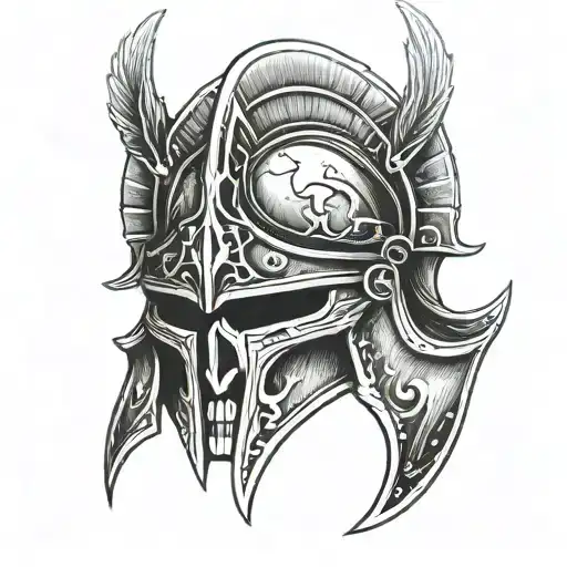 spartan helmet with skull wearing tattoo design idea