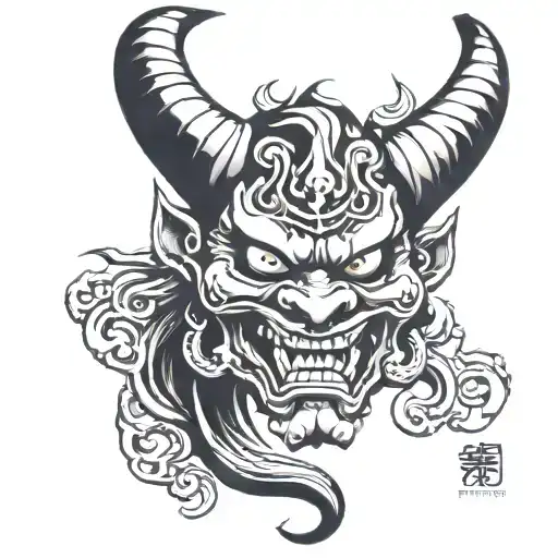 oni demon mask tattoo design idea