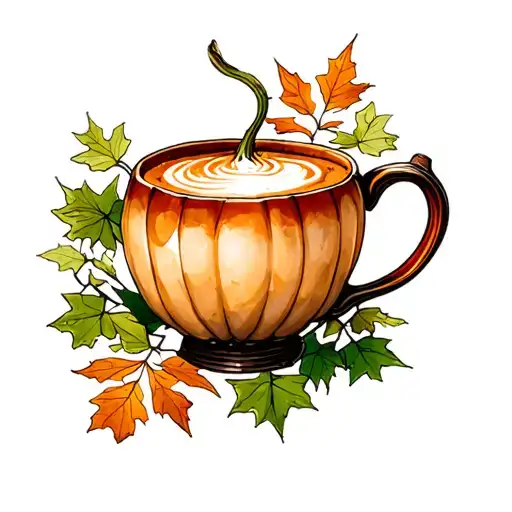 ivy leaves autumn pumpkin latte tattoo design idea