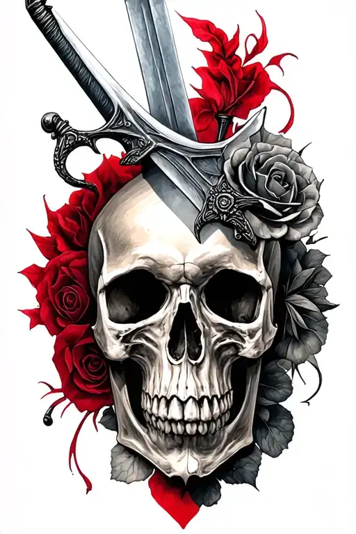 sword through skull tattoo design idea