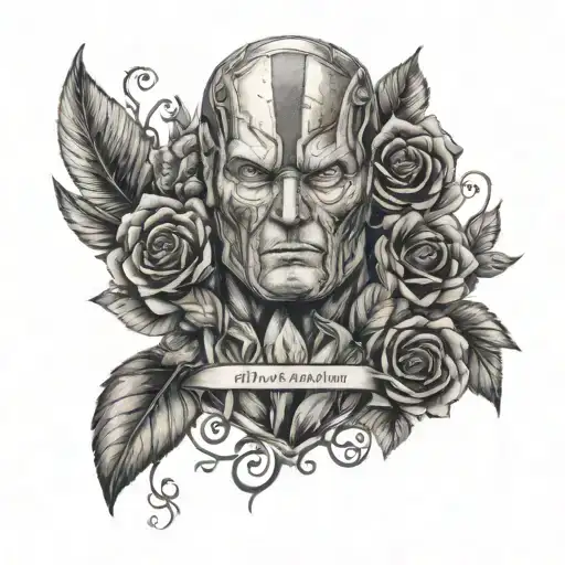 marvel theme memorial tattoo for dad with custom thumb print and flowers  tattoo design idea