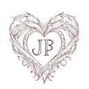 heart with J AND p initials intertwined tattoo design idea